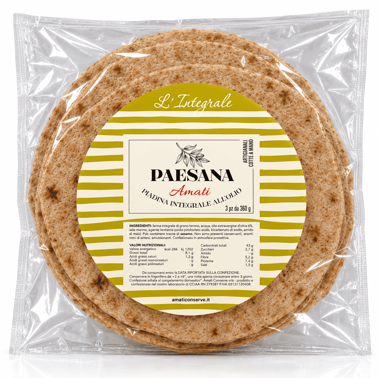 Piada Paesana integrale olio EVO 380g Piada Paesana integrale olio EVO 360g - immagine 1